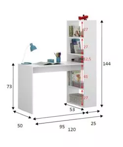 Scrivania e libreria reversibile "duplo" bianca, 120x53x144 cm